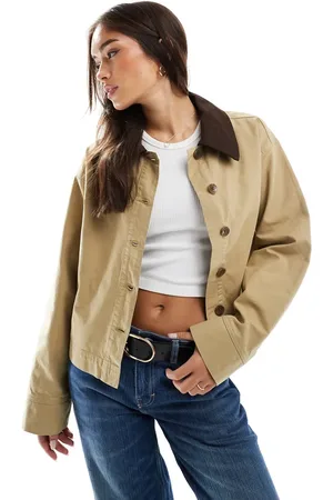 ASOS Chaqueta color piedra con solapas en contraste de lona de -Beis neutro