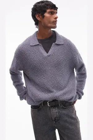 Topman Polo azul claro con cuello de solapas de punto de algodón de