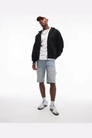 Topman Sudadera negra extragrande con capucha y cremallera de tejido grueso premium de