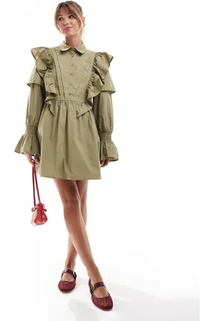 ASOS Vestido camisero corto color con volantes de -Beis neutro