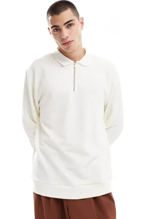 ASOS Polo color crema holgado de manga larga con cremallera corta de -Blanco