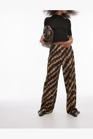 Topshop Pantalones multicolores plisados con estampado abstracto a rayas de