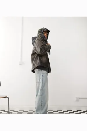 Reclaimed Chaqueta de entrenador de cuero auténtico con acabado lavado de -Negro