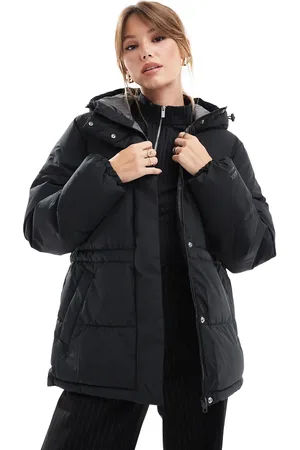JJXX Chaqueta negra acolchada con capucha y cordón ajustable de