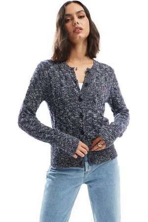 Ralph Lauren Cárdigan azul marino con logo de icono de punto de ochos de algodón de