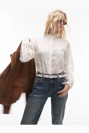 MANGO Camisa blanca de encaje transparente de