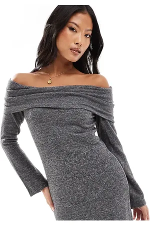 VERO MODA Vestido largo melange con escote Bardot de tejido muy suave de