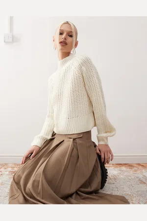 Noisy May Jersey corto color crema con cuello alto de punto de -Blanco