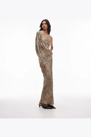 Topshop Vestido largo asimétrico de corte al bies con estampado de tigre de jacquard de