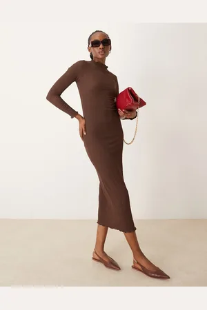 New Look Vestido midi de manga larga de tejido efecto rugoso de
