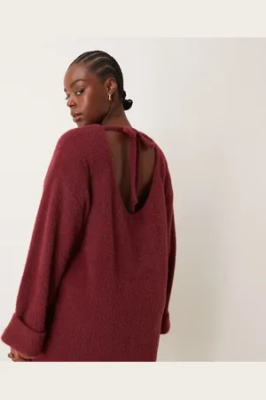 ASOS Vestido corto estilo jersey holgado de punto mullido supersuave de ASOS DESIGN Curve-Rojo