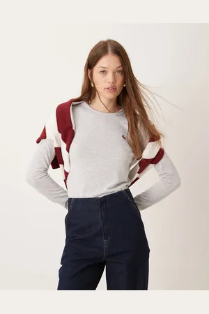 Abercrombie & Fitch Top gris jaspeado de manga larga con logo Icon de (parte de un conjunto)