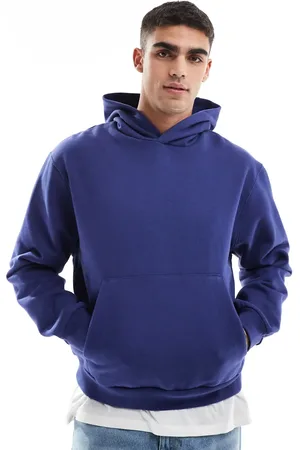 ASOS Sudadera azul de corte cuadrado extragrande con capucha de tejido grueso de 400 g/m2 premium de