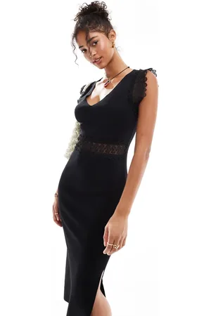 Morgan Vestido midi con detalle de encaje de punto de