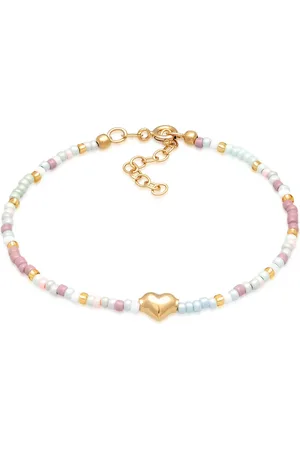 Elli Pulsera dorada dorada con charm de corazón y cuentas de cristal de plata de ley 925 chapado en oro Summer Colourful para mujer de
