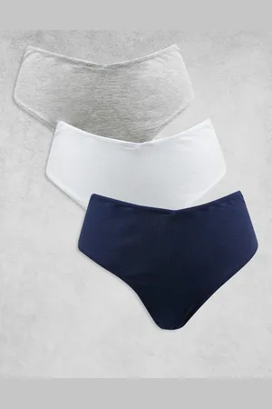 ASOS Pack de 3 braguitas brasileñas de color azul marino, gris jaspeado y blanco de talle alto de algodón de -Multicolor