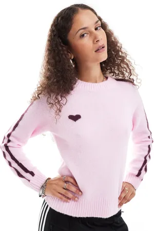 Monki Jersey de punto con mangas raglán, detalle de rayas y corazón burdeos en contraste de jacquard de