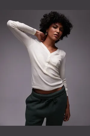 Topshop Top color de manga larga con textura gofrada premium de -Sin color