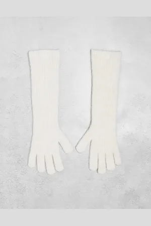 Topshop Guantes color de canalé de mezcla de lana de alpaca premium Ginny de -Blanco