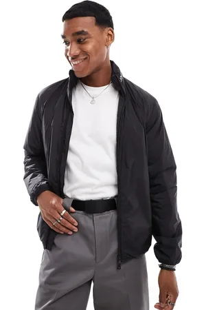 EA7 Chaqueta negra acolchada con cuello alzado de