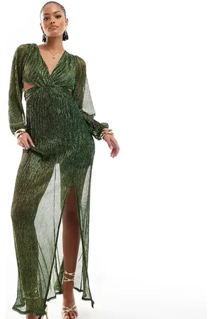 TFNC Vestido largo brillante plisado de