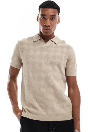 River Island Polo color piedra con diseño de rombos de punto de -Beis neutro