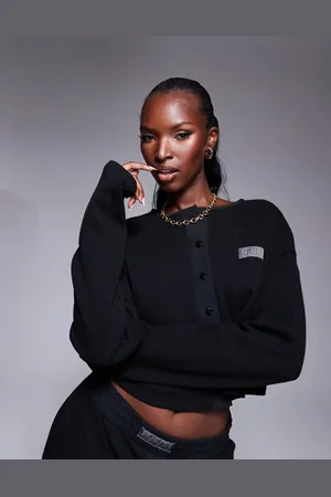 ASOS Top abotonado de punto gofrado con detalles de nailon de Weekend Collective (parte de un conjunto)