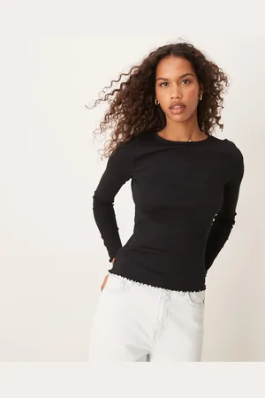 New Look Top de manga larga con bordes ondulados de