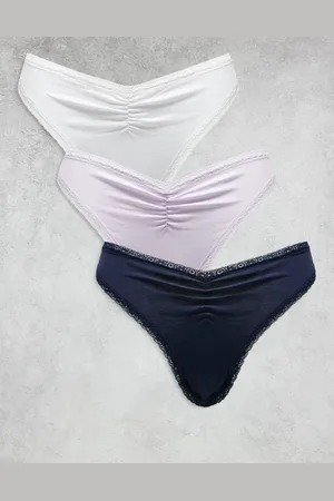 ASOS Pack de 3 tangas de color azul marino, lila y blanco de pernera alta con detalle fruncido en la parte delantera Libby de -Multicolor