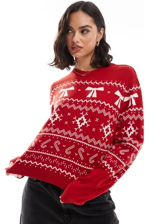 ASOS Jersey color crema y rojo con cuello redondo y patrón de grecas alpinas de Navidad de -Multicolor