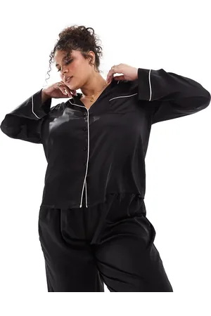 ASOS Pijama de camisa de manga larga y pantalones de satén de ASOS DESIGN Curve