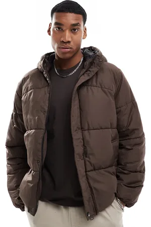 Only & Sons Chaqueta acolchada marrón extragrande con capucha de