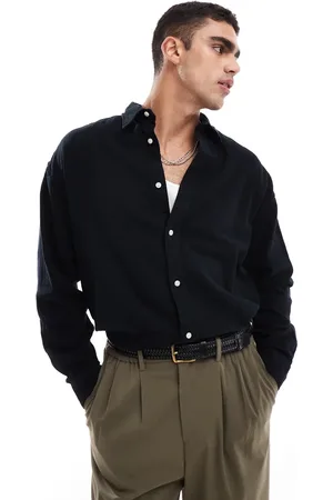 JACK & JONES Camisa negra extragrande de tejido texturizado de