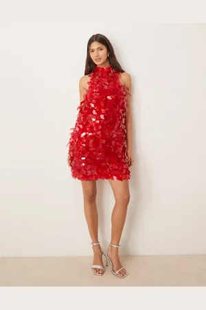 ASOS Vestido corto con cuello halter de lentejuelas estilo esquirla de