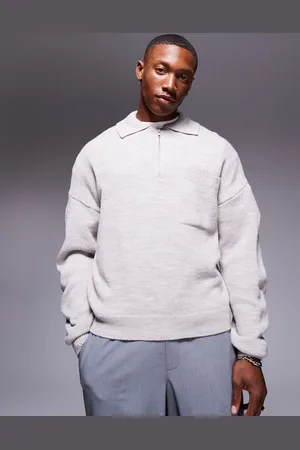 ASOS Polo de punto cuadrado holgado con bolsillo en el pecho y cremallera corta de punto de -Beis neutro