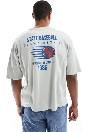 ASOS Camiseta gris de corte cuadrado extragrande con estampado deportivo trasero de -Verde