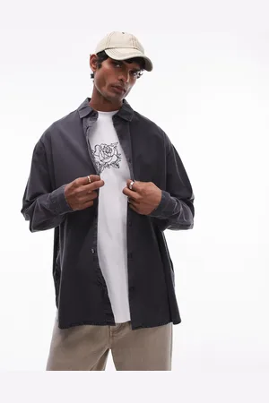 Topman Camisa lavado extragrande de manga larga de