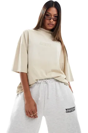 ASOS Camiseta color crema con cuello subido y lavado ácido de Weekend Collective-Blanco