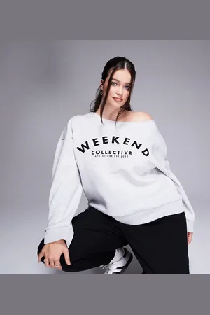 ASOS Sudadera gris hielo jaspeado holgada con hombro descubierto de Weekend Collective Curve