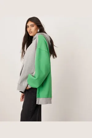 ASOS Sudadera verde y gris extragrande con capucha, diseño color block y abertura en el bajo de -Multicolor