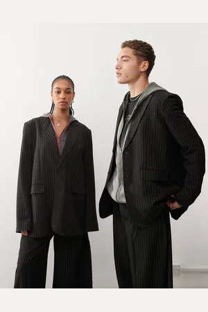 COLLUSION Americana extragrande con raya diplomática de Unisex (parte de un conjunto)-Negro
