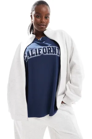 ASOS Sudadera gris hielo jaspeado con cuello alto y cremallera de ASOS DESIGN Curve
