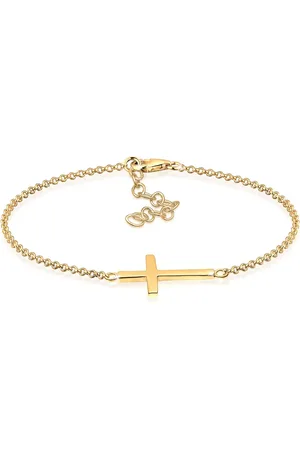 Elli Pulsera dorada con charm de cruz de plata de ley 925 chapada en oro para mujer de