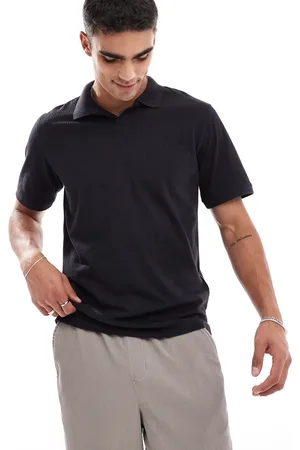JACK & JONES Polo negro plisado con detalle de muesca de