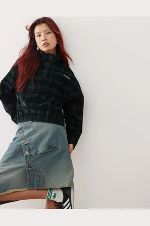 adidas Chaqueta a cuadros escoceses con media cremallera de