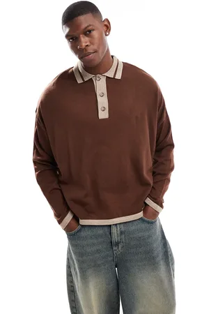 ASOS Polo de manga larga y corte cuadrado extragrande de punto de