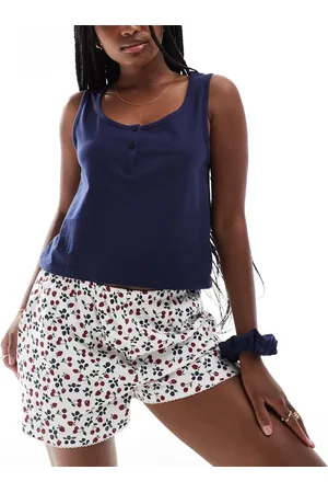 ASOS Top de pijama con cuello panadero y coletero abullonado Mix & Match de