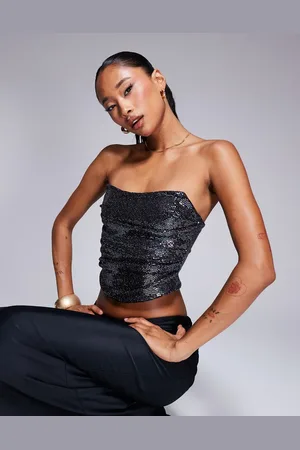ASOS Top corsetero drapeado con acabado metalizado brillante de