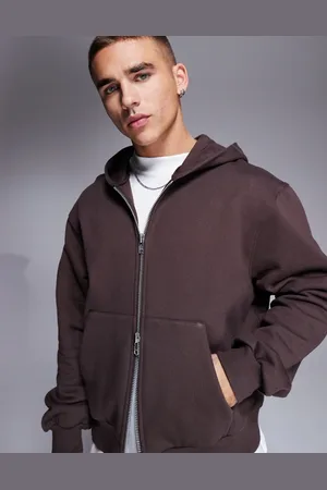 ASOS Sudadera marrón de corte cuadrado extragrande con capucha y cremallera de tejido grueso de 400 g/m2 premium de