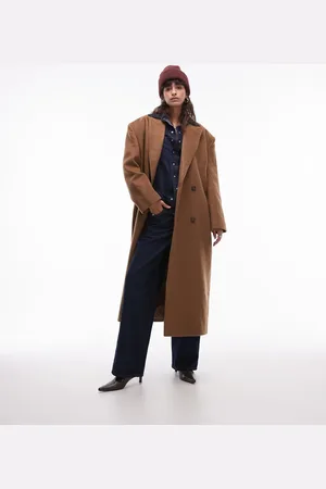 Topshop Abrigo de vestir color de mezcla de lana premium de -Marrón